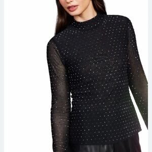 Chic Black Studded Sheer Sleeve Blouse